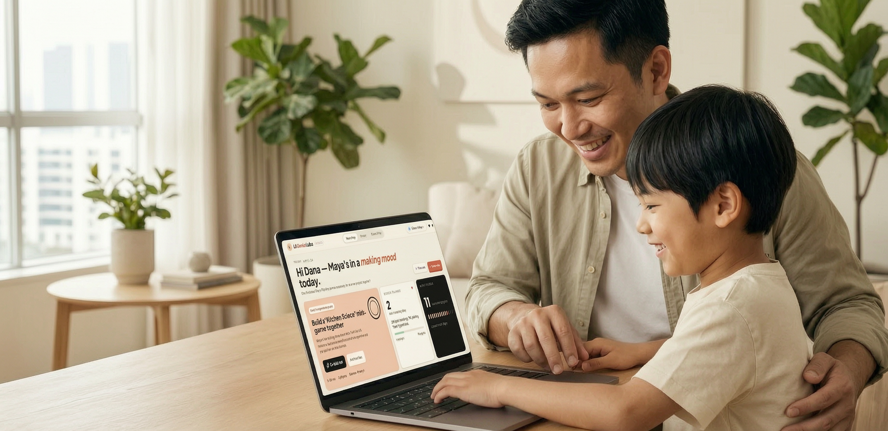 Parent and child spending creative screen time together with LilGenius